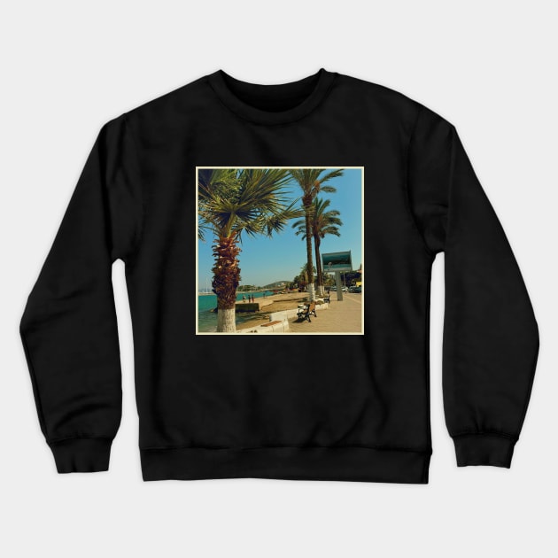 Pretty picture of a Palm Tree. Pretty Palm Trees Photography design with blue sky Crewneck Sweatshirt by BoogieCreates